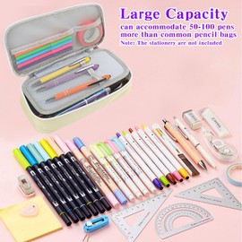 Pencil Case, Beige Pencil Pouch with Zipper, Large Pencil Bags, Soft Aesthetic Pencil Bag Case for Boys Girls with Handle, Preppy Canvas Pencil Pouch Organizer Home School Supplies for Teen Adult