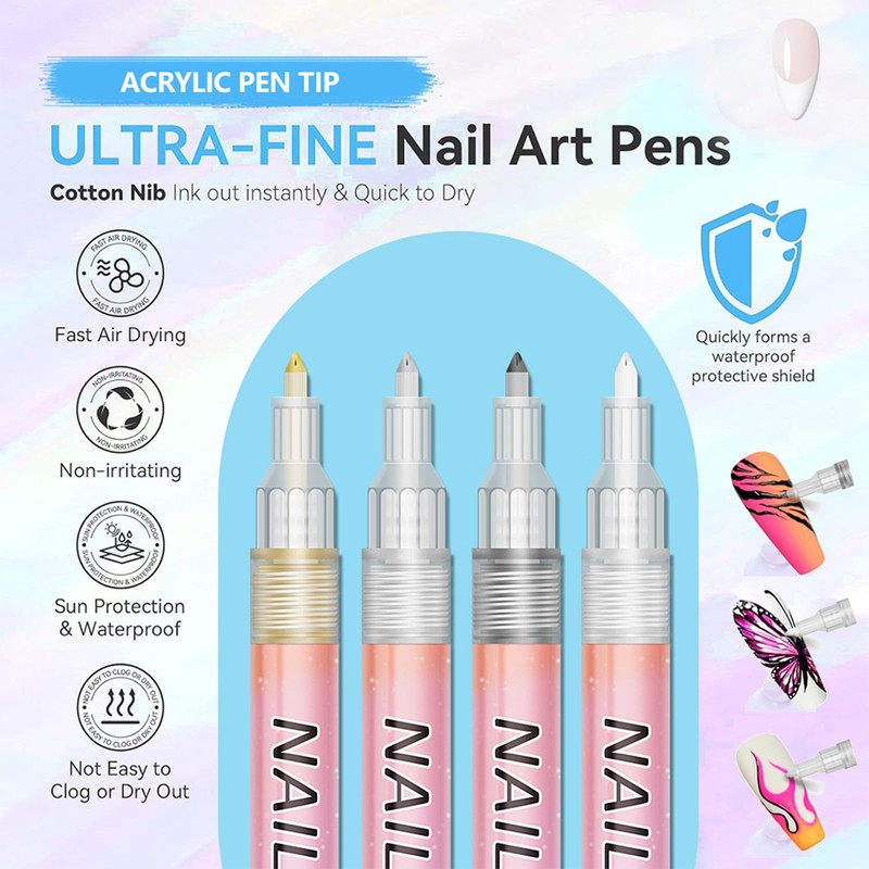 Hinourisha 12 Penne Per Nail Art Punta, 0.7mm fine tip