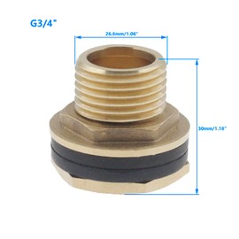 3/4 Inch Male Theaded Soild Brass Bulkhead Fitting,Water Tank Joint Hose Adapter Bulkhead Coupling,SAFYY Water Tank Connector Garden Hose Threaded Rain Barrel Spigot with 1 Rubber Ring-2 PCS