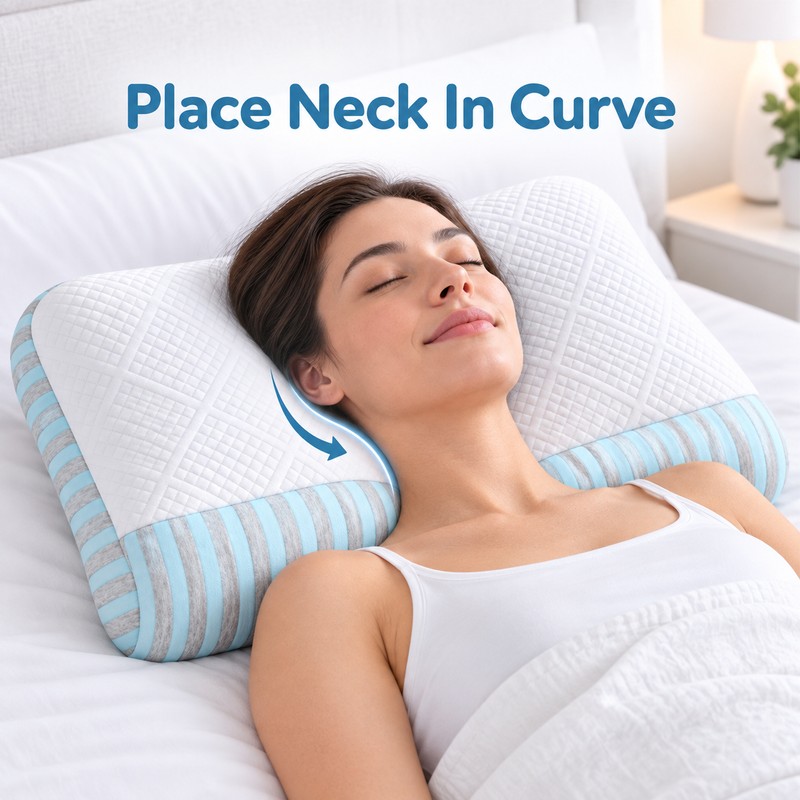 Contoured Bed Pillow for Neck Support – Washable Microfiber-Filled Pillow