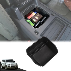 HIRUFAIT Center Console Organizer Tray Compatible with Land Rover Defender 90/110/130 2020-2023 Accessories, Center Console Armrest Tray Storage Box ABS Black (with Refrigerator)