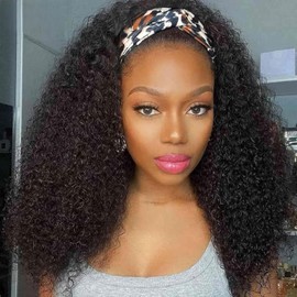 Headband Wig Human Hair Kinky Curly None Lace Front Wig Curly Wave Human Hair Wig None Lace Front Wigs Human Hair Scarf No Gel Gluelees Remy Hair Headband Wig Natural Colour 24 inch