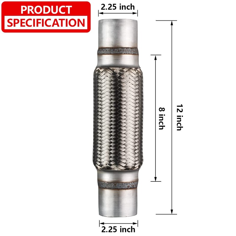 Autarboor Exhaust Flex Pipe, 2.25''x 8''Stainless Steel Heavy Duty Exhaust
