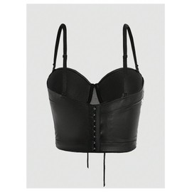 Floerns Women's Cheetah Leather Sleeveless Corset Top Lace Up Front Y2k Cami Top Black Large