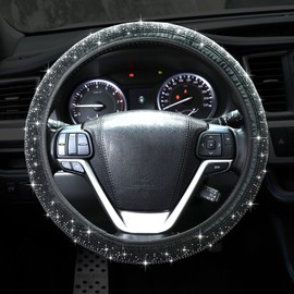 Bling Crystal - Funda universal para volante de coche, de 15 pulgadas, con diamantes de imitación de diamantes de imitación, protector de volante de coche para mujeres u hombres, fácil instalación y