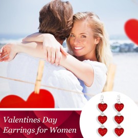 Valentines Day Earrings for Women Red Pink Heart Earrings Valentines Day Gifts for Her Rhinestone Heart Earrings Dangling Valentines Earrings Valentines Day Outfit Accessories Women