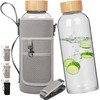 Ferexer 48 oz Sports Borosilicate Glass Water Bottle with Bamboo