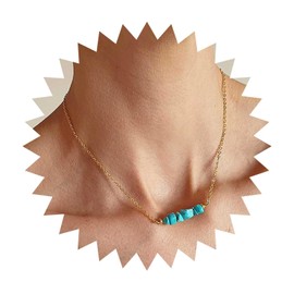 Yienate Boho Turquoise Necklace Choker Blue Gemstone Bar Necklaces Gold Chain Turquoise Pendant Necklace Green Stone Beads Pendant Necklace Choker Jewellery for Women and Girls, Zinc, No Gemstone