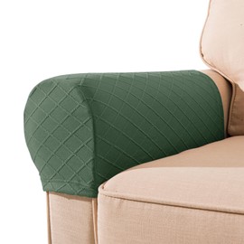FUAAOLIY 1 Pair Armrest Covers, Diamond Stretch Couch Arm Covers, Anti-Slip Armrest Covers with Nails Washable Sofa Chair Arm Covers Anti-Scratch Polyester Furniture Slipcovers for Sofa (Matcha Green)