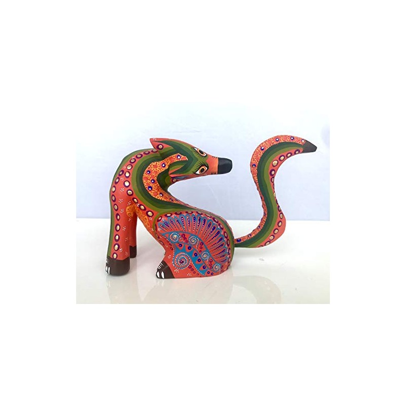 ALKIMIA INC Mexican Alebrije Seated Coyote Wood Carving Handcrafted Sculpture