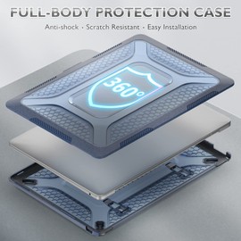 SEYMCY Laptop Case for MacBook Air 13 inch 2020 2019 2018 Released A2337 M1 A2179 A1932 Retina Touch ID, Anti-Scratching Rugged Protective Hard Shell Case Cover with Foldable Stand - Navy Blue