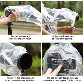 JJC 4 Pieces Camera Rain Cover Protector for Canon Nikon Sony Cameras with Lens up to 45x17.5cm / 18''x7'' (L*W), Transparent Camera Rain Coat Rain Sleeve