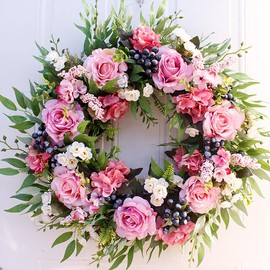 Artificial Hanging Wreath for Home Front Door Wall Christmas Decoration Rose 56cm 22in