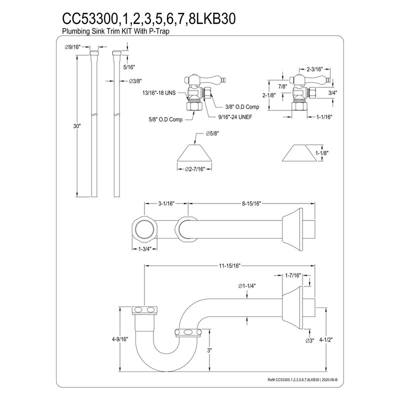 Kingston Brass CC53307LKB30 Trimscape Traditional Plumbing Sink Trim Kit with