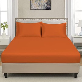 Extra Deep Luxuary Fitted Sheet 25cm Mattress Sheets 50% Cotton 50% Polyester By JRI® (King, Orange)