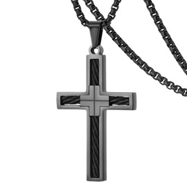 DXIUORF Cross Necklace for Men Women Stainless Steel Wire Wrap Cross Pendant with 24 Inch Chain, Cross Necklace Gifts, Stainless Steel, No Gemstone