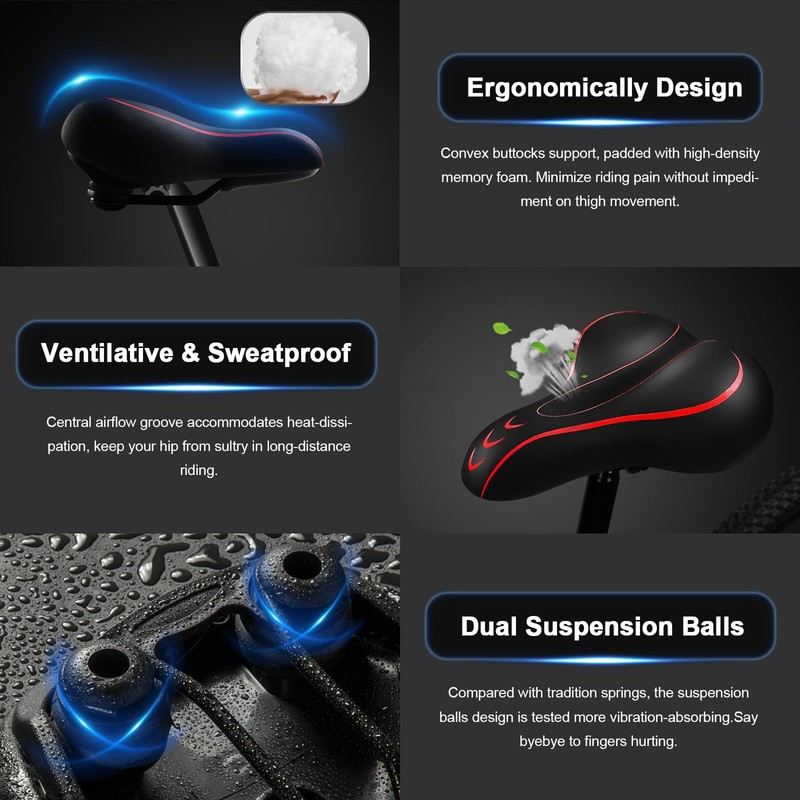Xmifer Oversized Bike Seat, Comfortable Bike Seat - Universal Replacement