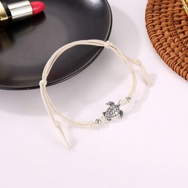 meberg Karma NHDP253131 Anklet Turtle Beige, Black or Turquoise Fabric Anklet Beach Jewellery Foot Jewellery Holiday Beach Accessories, Textile, No Gemstone