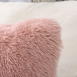 MIULEE Faux Fur Cushion Covers Fluffy Throw Pillow Case Soft Decorative Square Cute Pillow Plush Case For Livingroom Sofa Bedroom 20 x 20 Inch 50 x 50cm Leather Powder Pack of 2