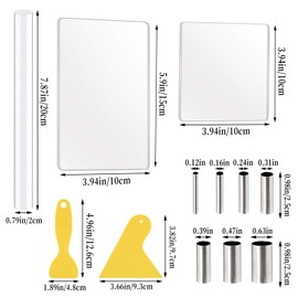 AIEX 12PCS Acrylic Clay Roller Set 7pcs Polymer Clay Cutters 2pcs Acrylic Backing Boards 1pcs Acrylic Clay Roller 2pcs Clay Scrapers For Clay DIY Making Shaping