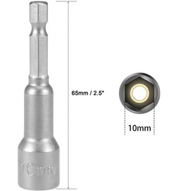 Fixinus 5 Pieces 10 mm Magnetic Socket Wrench Set, 1/4 Inch Hex Drill Socket Bit Adapter Metric Hexagon Socket for Drill or Cordless Screwdriver, 65 mm Length