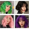 Bob Hot Pink Wig for Women Curly Hair with Bangs