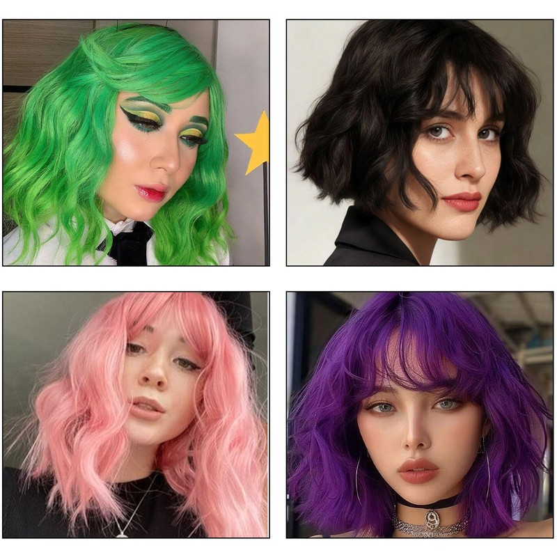 Bob Hot Pink Wig for Women Curly Hair with Bangs