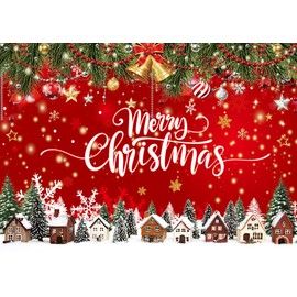 CYLYH 7X5FT Red Christmas Backdrop Merry Christmas Photography Background Xmas Tree Bell Snowflake Party Decoration Banner