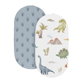 Sweet Jojo Designs Watercolor Dinosaur Dino Boy Baby Bassinet Sheets Fitted Sheet Set Infant Newborn Nursery Oval Rectangle Hourglass Mattress 2p Blue Tracks Footprint Green Modern Dinosaurs Animal