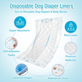 Pet Soft Dog Diaper Liners - Disposable Dog Diaper Booster Pads for Male & Female Dogs fit Most Dog Wraps and Belly Bands Up-Graded (Blue, XL-40ct)