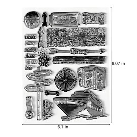 Travel Steamship Compass Seashell Trunk Clear Stamps Silicone Stamp Cards with Sentiments ,Arrow Sign Pattern Transparent Seal Stamps for Holiday Card Making Decoration and DIY Scrapbooking Album DIY