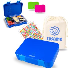 sosame Lunch Box for Children with 6 Compartments - Bento Lunch Box Leak-Proof - Lunch Box for School & Nursery (Blue Car)