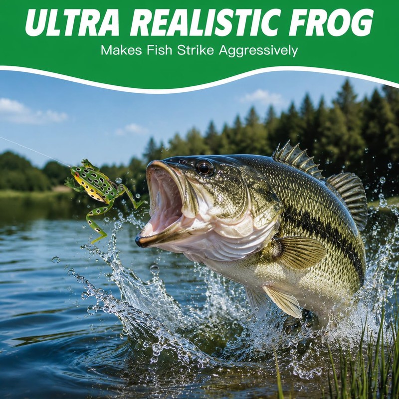 Frog Lures for Bass Fishing, 5 Pack XL & L