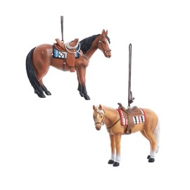 The Bridge Collection Brown Horse Ornaments - Set of 2 - Saddled Horses Ornaments for Holiday Decor - Equestrian Animal Christmas Tree Ornaments