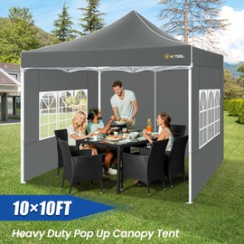 HOTEEL Pop Up Canopy Tent 10x10 with Sidewalls, Commercial Instant Waterproof Canopy for Vender Patio, UV 50+ with Silver Coated, Upgraded Thickened Hexagonal Legs, Gray
