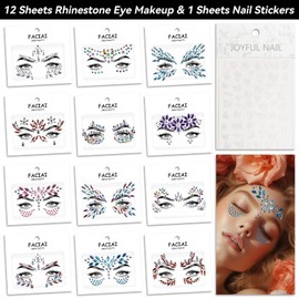 EMOME 12 Sets Face Gems Glitter, Face Eye Body Jewels Rhinestones for Women Kids Makeup, Face Gem Nail Stickers for Fairy Butterfly Costume Accessories Rave Glitter