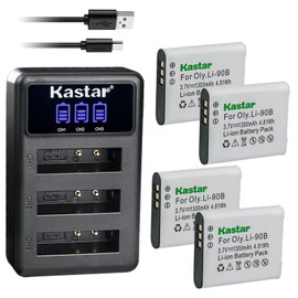 Kastar 4 Pack Battery and Triple Charger Compatible with Olympus Li-90B Li-92B Battery, LI-90C UC-90 Charger, Olympus Stylus XZ-2, XZ-2 iHS, Stylus SP-100EE, OM System Tough TG-6, Tough TG-7 Camera