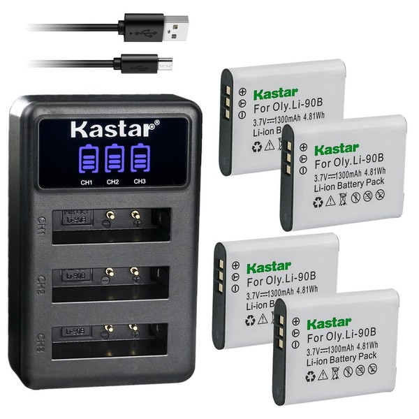 Kastar 4 Pack Battery and Triple Charger Compatible with Olympus