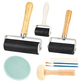 APOMOONS Pack of 3 Lino Print, Rubber Brayer Roller, Robust Press Roller with 1 Mushroom Roller and 1 Engraving for Print Graphics, Stamping, Printing, Inks, Wallpaper and Crafts (2.4 Inches, 4