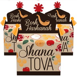 Big Dot of Happiness Rosh Hashanah - Treat Box Party Favors - Jewish New Year Goodie Gable Boxes - Set of 12