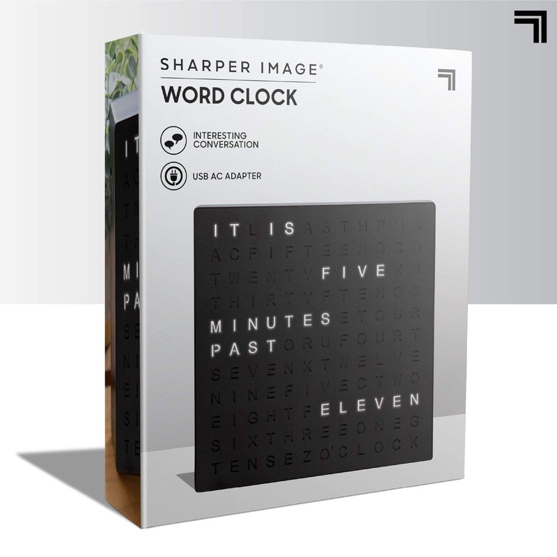 Sharper Image LED Word Digital Clock, 7.75", Black Finish, Light-Up
