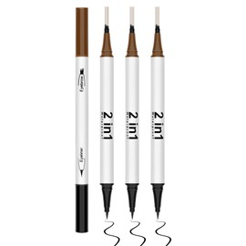 CAHIUYOA 3PCS Microblading Eyebrow Pen Waterproof Eyebrow Pencil 2 in 1 Dual-Ended Eyeliner Pen and 4-Fork-Tip Eye Brow Pencils for Women Create Natural Brows Makeup - 01 Light Brown