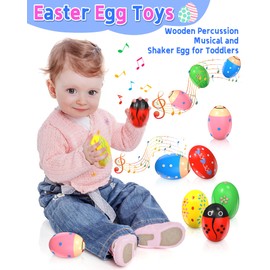 6 Pack Wooden Percussion Musical Shaker, Toddlers Stocking Stuffers 1 2 3 Year Old, Baby Christmas Stocking Easter Basket Stuffers Egg Fillers Easter Gifts Montessori Toys for Kids Boys Girls