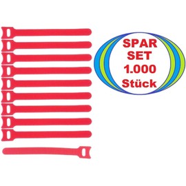1,000 x Velcro Cable Ties 150 x 22 mm Red Velcro Cable Ties Cable Velcro Tape - Resealable/Reusable (1000, 150 x 22 mm Red)