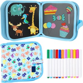 Tablero de Dibujo Portátil, Juguetes de Almohadilla de Dibujo de Aprendizaje Temprano Borrables de Reutilizables, Juego de Libros Borrables Regalo,Bolígrafos de 12 Colores,Dibujo de 14 Páginas (Azul)