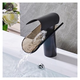 JYMALISA Glass Waterfall Spout Basin Faucet Deck Mounted Waterfall Hot Cold Water Tap Single Handle Bathroom Mixer Tap(Short Brushed Nickel)