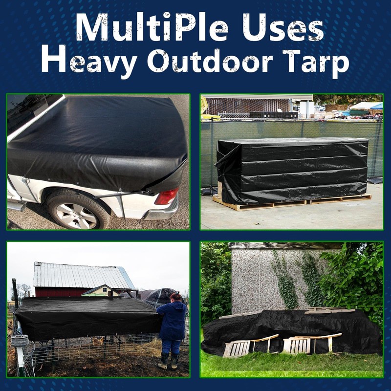 CAMPMAC Black Tarps Heavy Duty Waterproof 12x20, 12 Mil Thick,