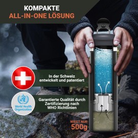 Bachgold Water Filter Camping 800 ml - XL Portable Water Filter Hiking & Backpacking - Water Purification Bottle Clean Water in Seconds for Outdoor & Survival Adventures (Black)