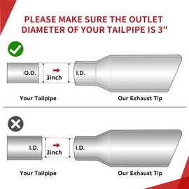 YITAMOTOR 3" to 6" Diesel Exhaust Tip, 3" Inlet 6" Outlet 15" Long Stainless Steel Professional Polished Exhaust Tail Tip for All 3" Outside Diameter Tailpipe, Rolled Angle Cut, Bolt-On, Silver