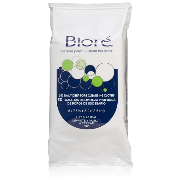 Bioré Daily Facial Cleansing Cloths, 60 Count, with Dirt-grabbing Fibers for Deep Pore Cleansing and Makeup Removal without Oily Residue
